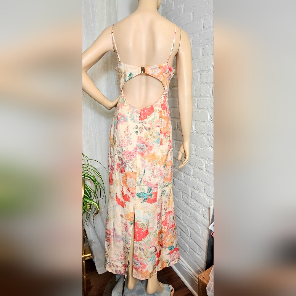Significant Other Floral Midi Dress Size 10 Peach Coral Lace-Up Bodice - Picture 6 of 14